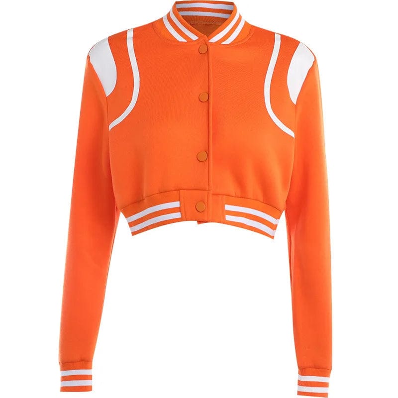 fall 2023 new arrivals design women ladies orange short varsity baseball jacket women winter fall 2023 clothes for women