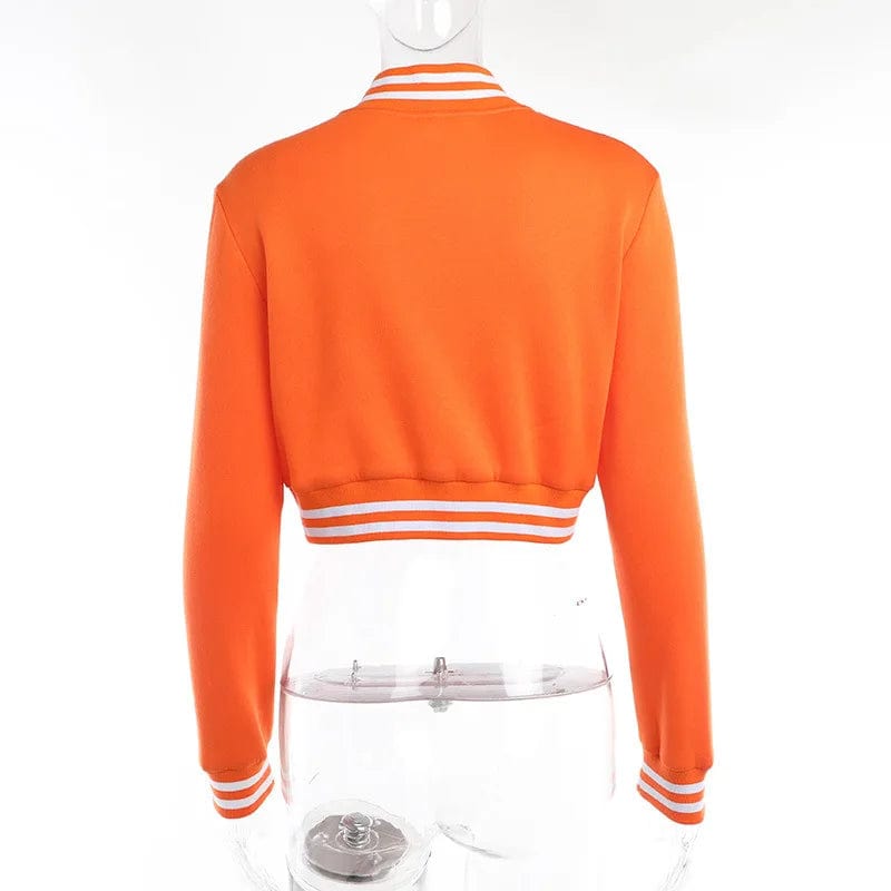fall 2023 new arrivals design women ladies orange short varsity baseball jacket women winter fall 2023 clothes for women
