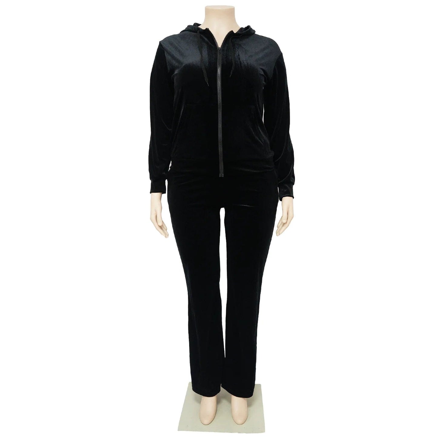 fall 2024 new products plus size women's clothing Solid color casual sports velvet fabric hooded top two piece pants set