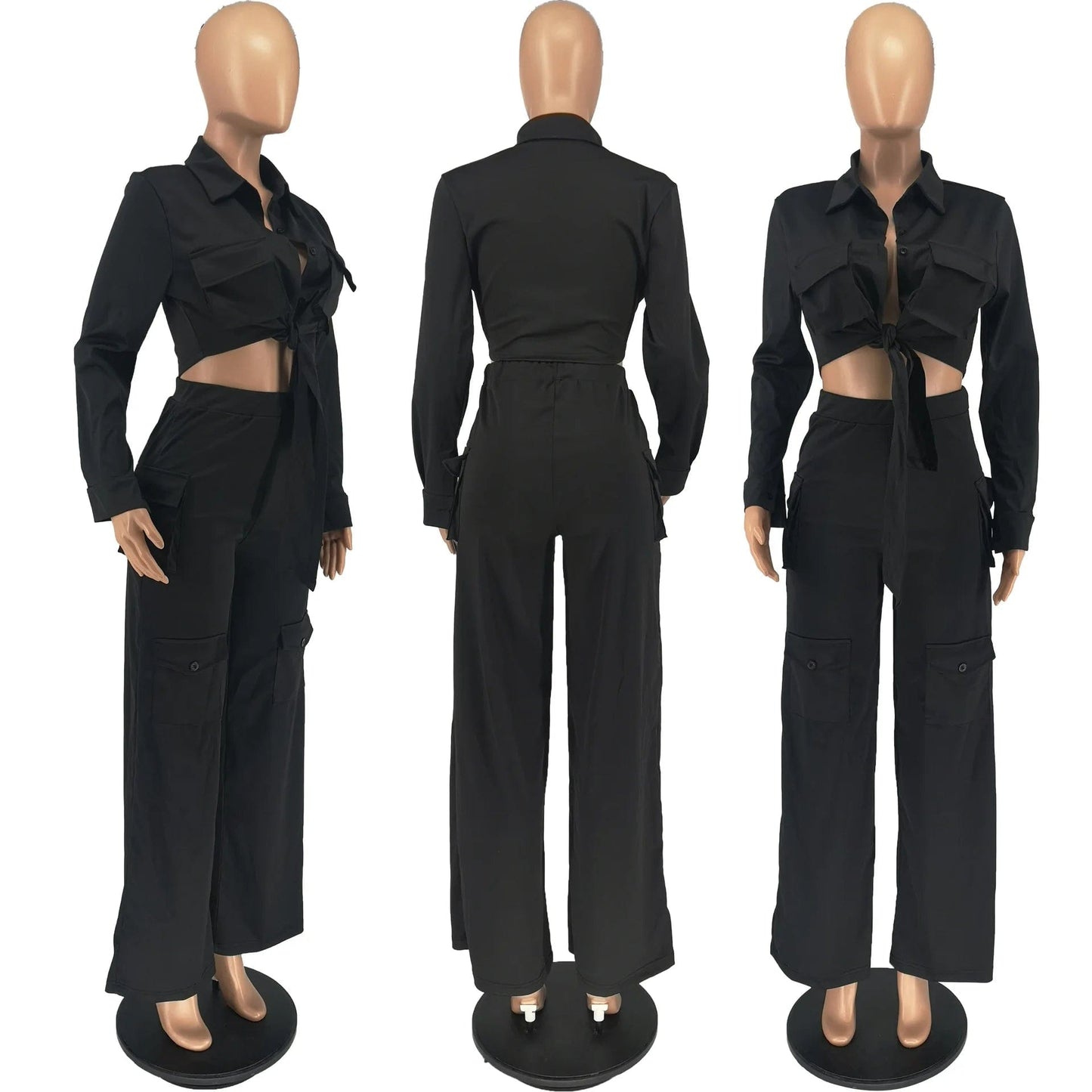 Fall Cargos Two Piece Set With Wide Legs Pants  Women Clothing Solid 2 Piece Pants Set Women 2023