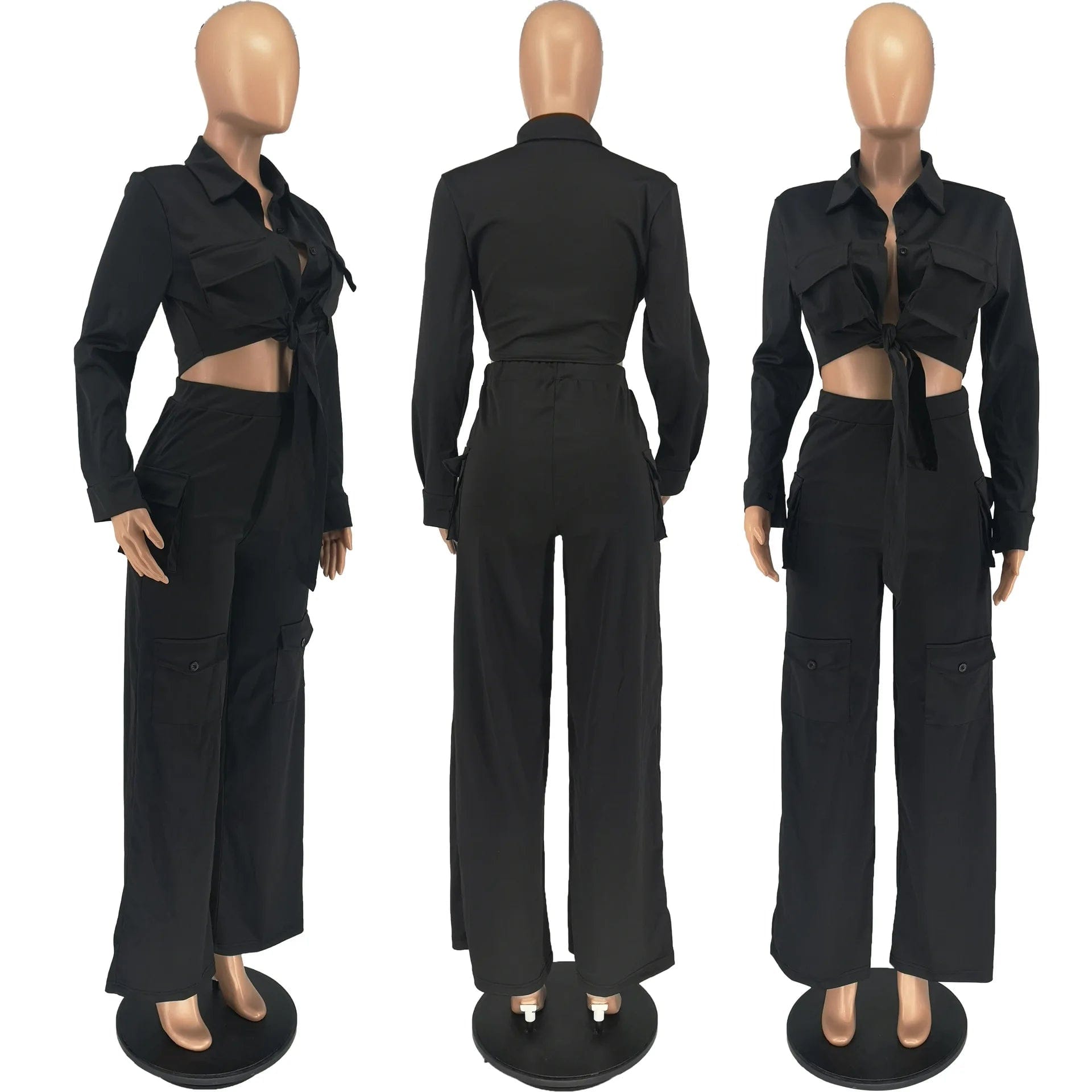 Fall Cargos Two Piece Set With Wide Legs Pants  Women Clothing Solid 2 Piece Pants Set Women 2023