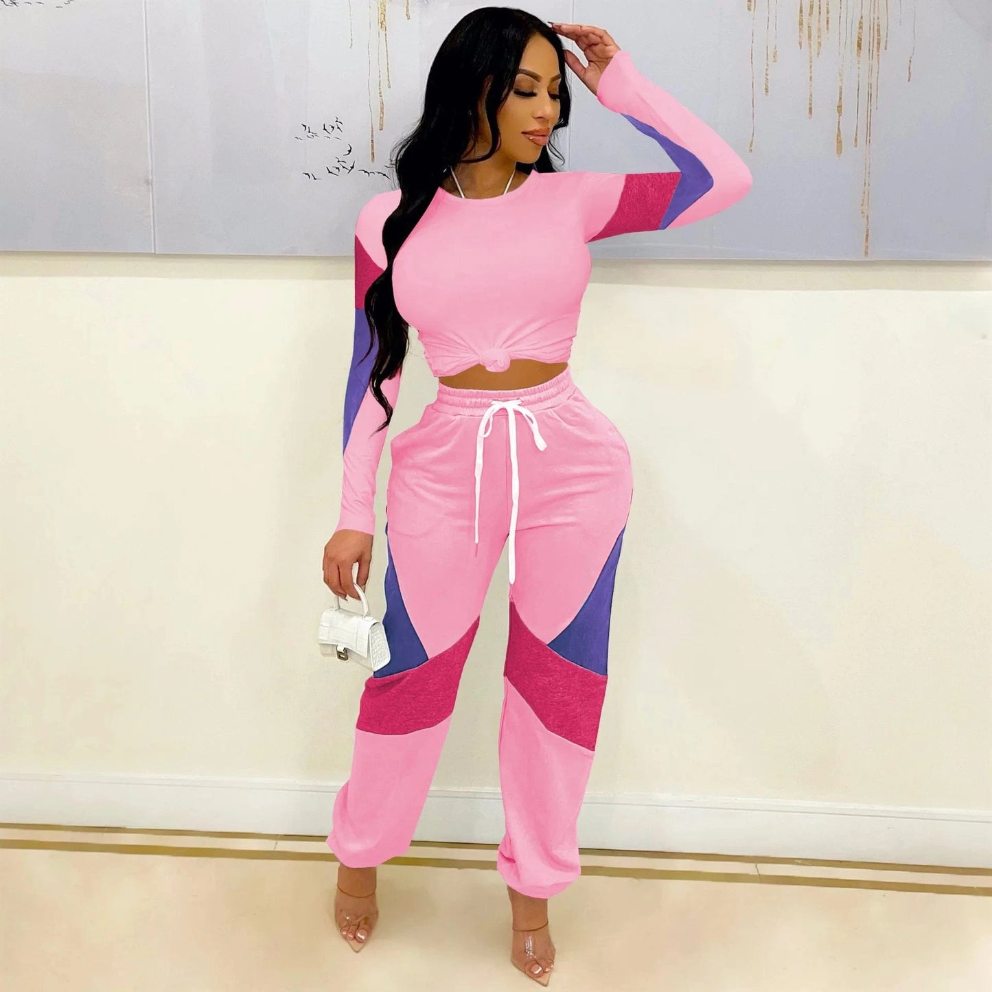 Fall Casual Streetwear Fashion Print Women's Pants Sets Long Sleeve Sweat Suit Set Women Joggers Pants Two Piece Pants Set