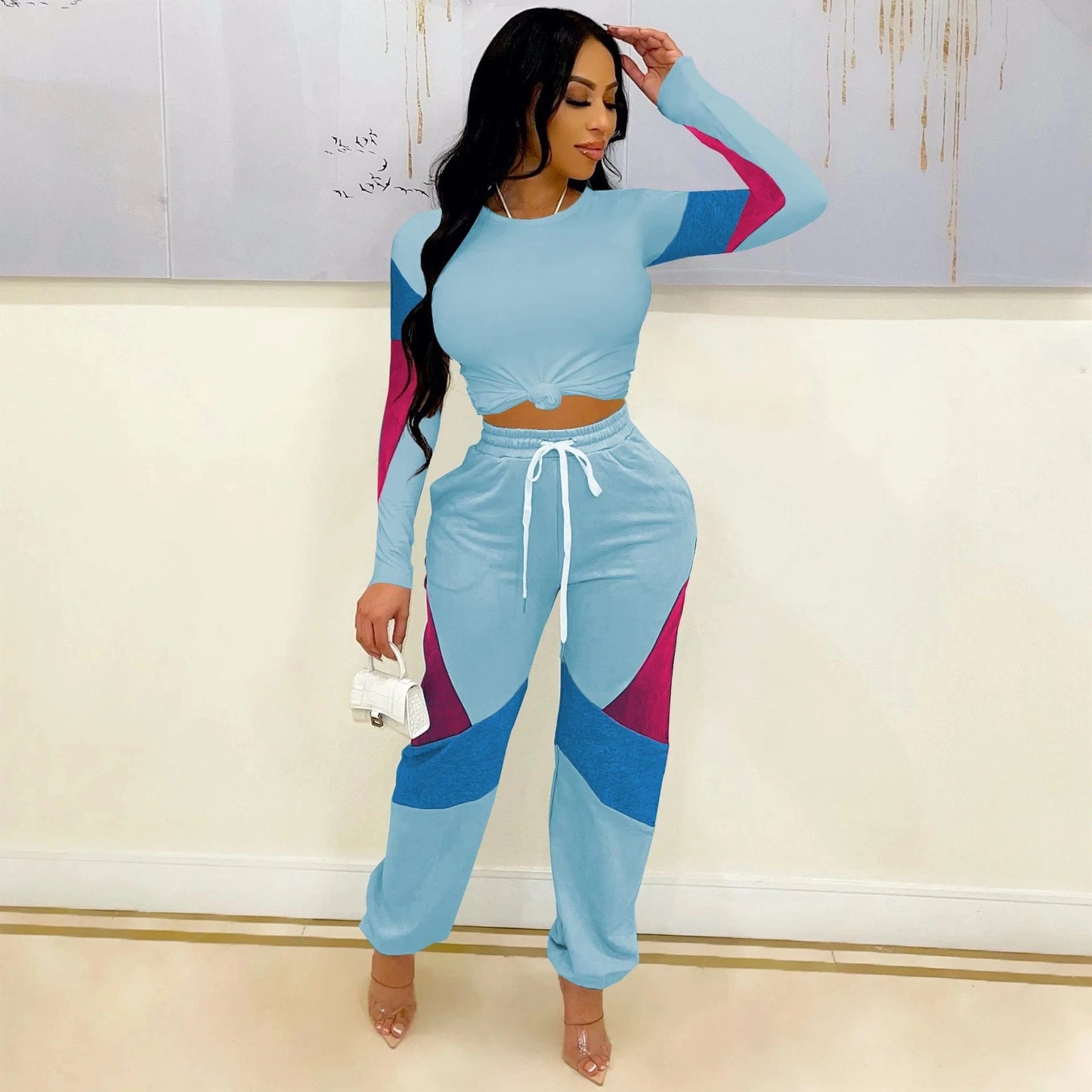 Fall Casual Streetwear Fashion Print Women's Pants Sets Long Sleeve Sweat Suit Set Women Joggers Pants Two Piece Pants Set