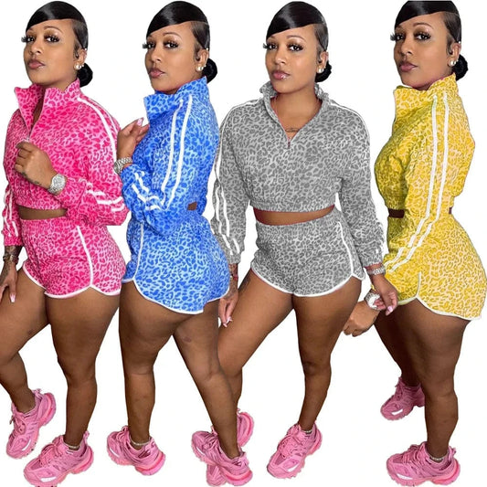 Fall Clothes for Women Short Pants Two Piece Set Cropped Zip Up Track Jacket with Shorts Colorful Female Tracksuit Shorts Set