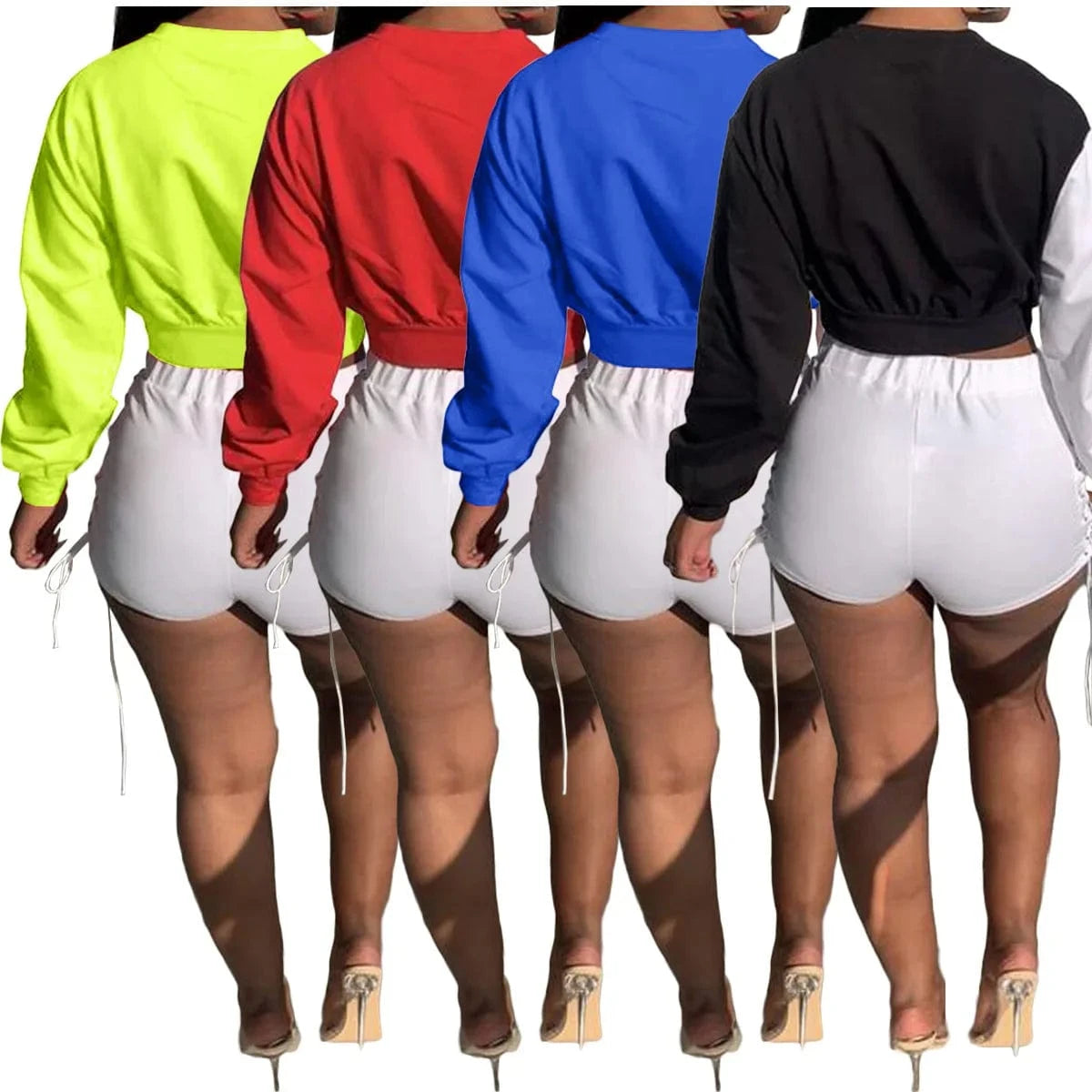 Fall Clothes for Women Short Pants Two Piece Set Women Shorts Set Loose Colorblock Tracksuit Lace Up Sweat Suit Set