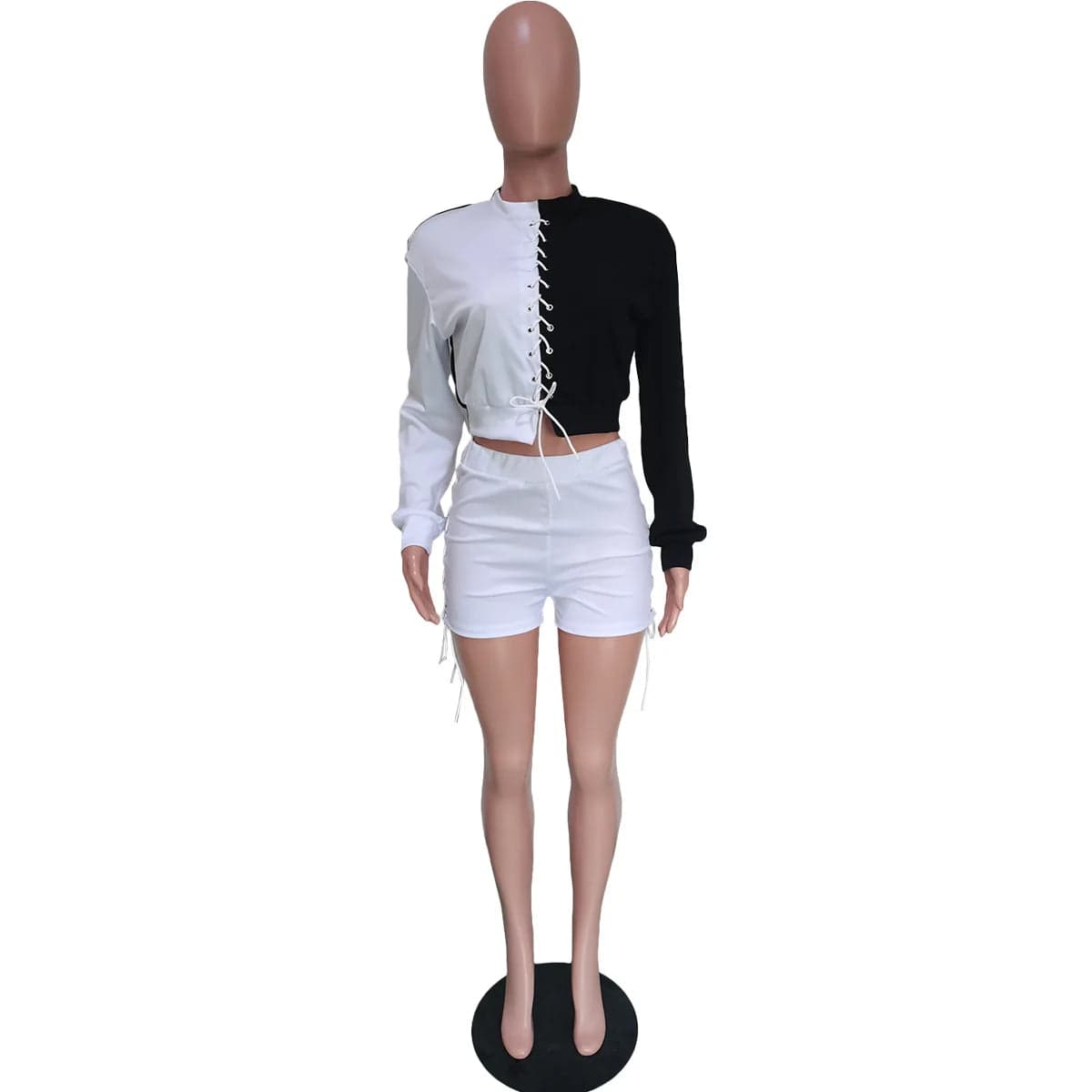 Fall Clothes for Women Short Pants Two Piece Set Women Shorts Set Loose Colorblock Tracksuit Lace Up Sweat Suit Set