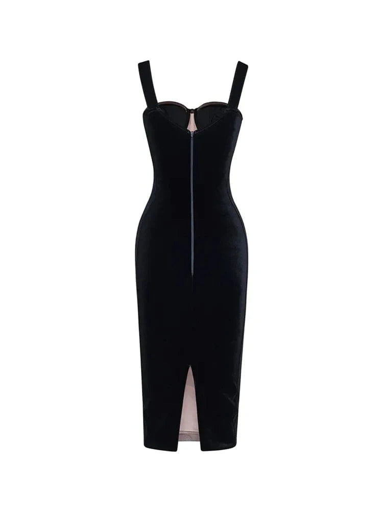 Fall New Women's Halter Heart-Shaped Neckline Velvet Lace Bag Hip Sexy Knee-Length Dress Luxury Temperament Party Evening Dress