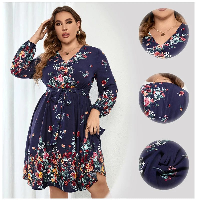 Fall Style Women Plus Size Large Long Dresses Casual Chic Elegant Blue Floral Boho Party Evening Festival Turkish Clothing Dress