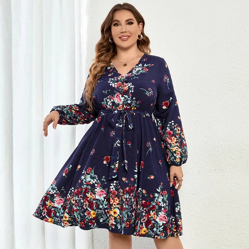 Fall Style Women Plus Size Large Long Dresses Casual Chic Elegant Blue Floral Boho Party Evening Festival Turkish Clothing Dress