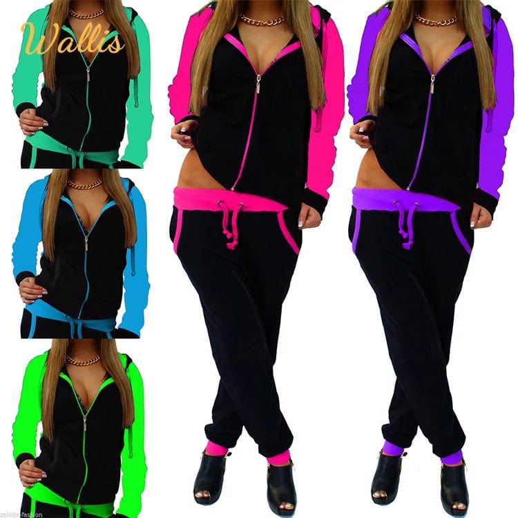 Fall Wholesale Femme Wear Sets Zipper Hoodie Tracksuit Long Sleeve Two Piece Track Jogging Suits Women