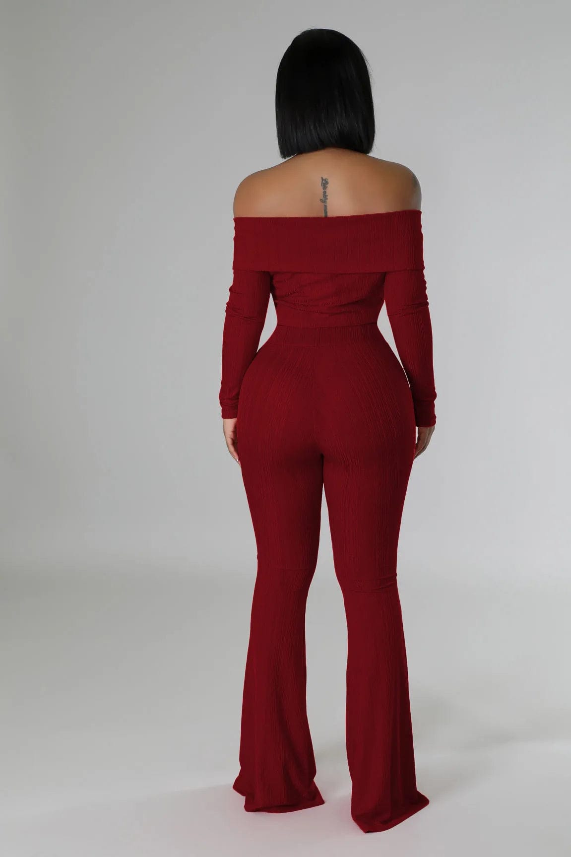 Fall Winter 2024 Women Clothes Solid Color Knitted 2 Piece Set Fashion Long Sleeve Crop Top and Flared Pants Woman Outfit