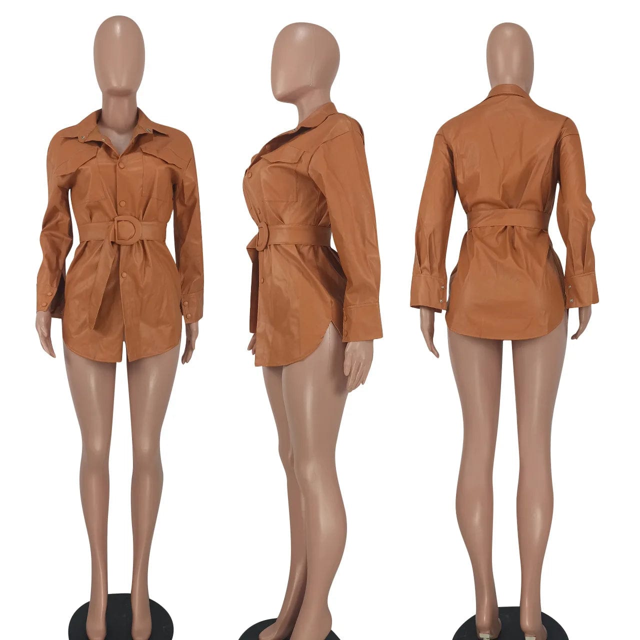 Fall Winter Womens Leather Coats Ladies Solid Long Coat Casual Long Jacket 2022 Women PU Coats with Belt