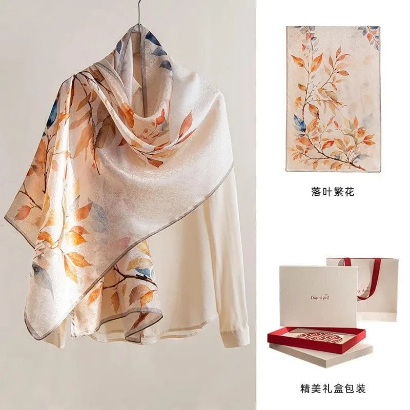 fallen leaves High-end women's new 100 mulberry silk scarf shawl cheongsam 170 * 55cm