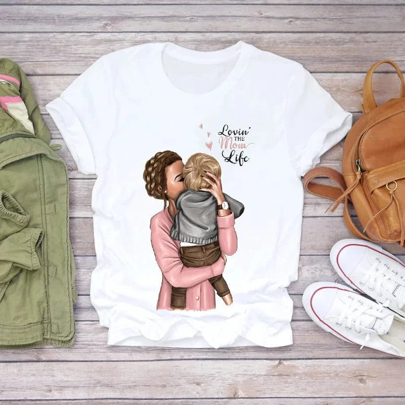 Family Cartoon Super Mom Life Momlife Mama Mother Summer Print Lady Outfits Top T Shirt Ladies Womens Graphic Female Tee T-Shirt