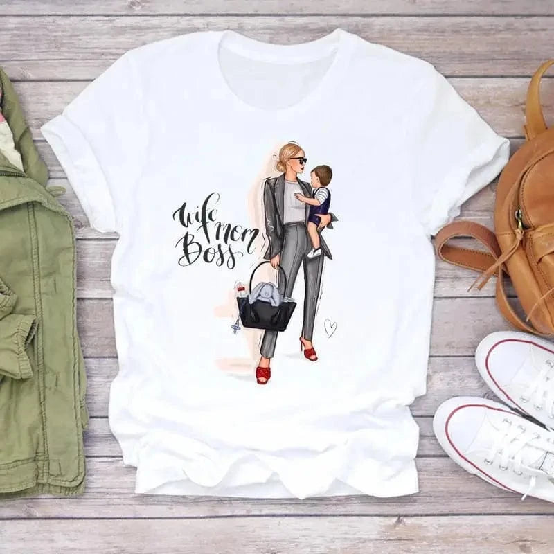 Family Cartoon Super Mom Life Momlife Mama Mother Summer Print Lady Outfits Top T Shirt Ladies Womens Graphic Female Tee T-Shirt