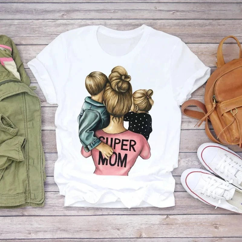 Family Cartoon Super Mom Life Momlife Mama Mother Summer Print Lady Outfits Top T Shirt Ladies Womens Graphic Female Tee T-Shirt