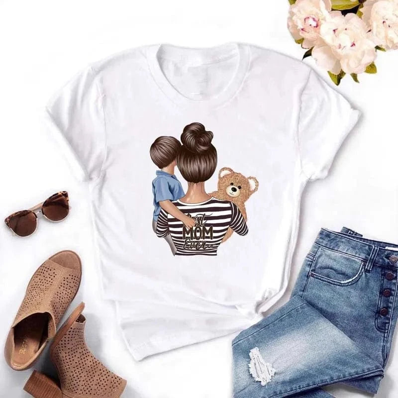 Family Cartoon Super Mom Life Momlife Mama Mother Summer Print Lady Outfits Top T Shirt Ladies Womens Graphic Female Tee T-Shirt