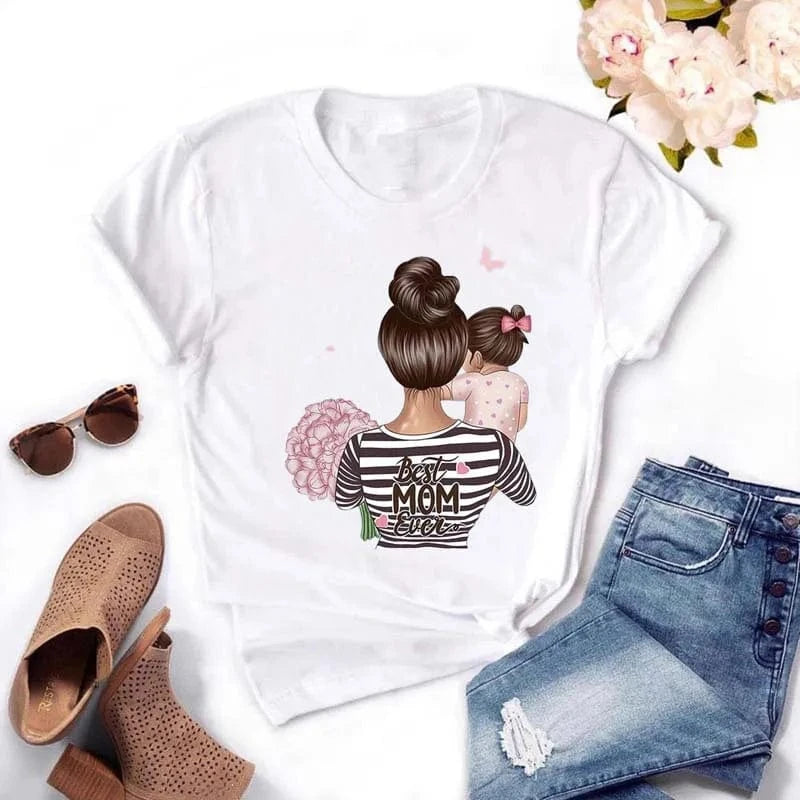 Family Cartoon Super Mom Life Momlife Mama Mother Summer Print Lady Outfits Top T Shirt Ladies Womens Graphic Female Tee T-Shirt