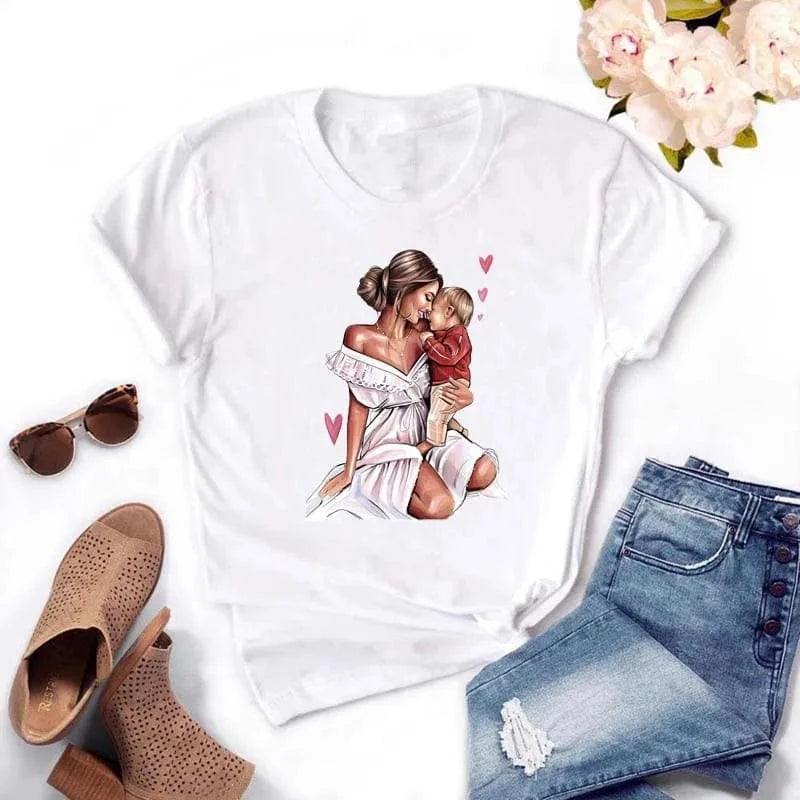 Family Cartoon Super Mom Life Momlife Mama Mother Summer Print Lady Outfits Top T Shirt Ladies Womens Graphic Female Tee T-Shirt