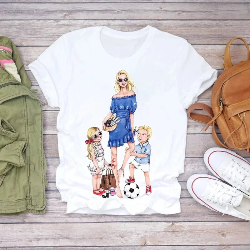 Family Cartoon Super Mom Life Momlife Mama Mother Summer Print Lady Outfits Top T Shirt Ladies Womens Graphic Female Tee T-Shirt