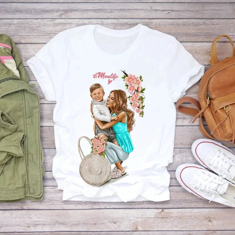 Family Cartoon Super Mom Life Momlife Mama Mother Summer Print Lady Outfits Top T Shirt Ladies Womens Graphic Female Tee T-Shirt
