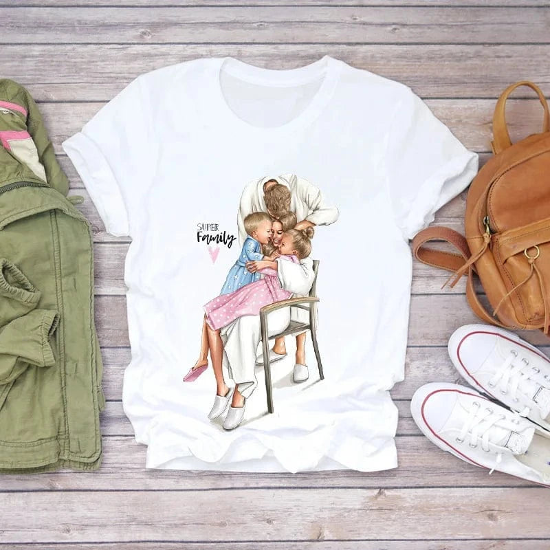Family Cartoon Super Mom Life Momlife Mama Mother Summer Print Lady Outfits Top T Shirt Ladies Womens Graphic Female Tee T-Shirt