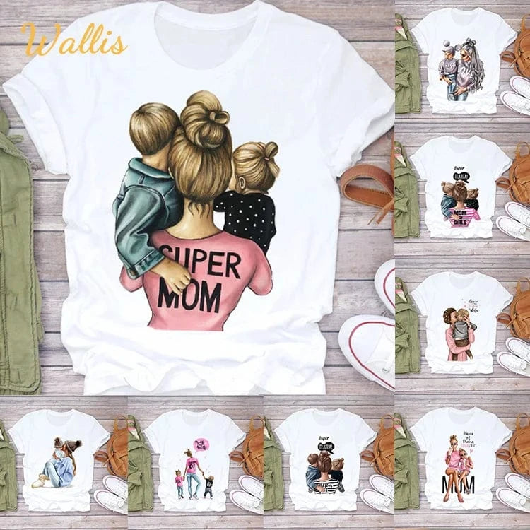 Family Cartoon Super Mom Life Momlife Mama Mother Summer Print Lady Outfits Top T Shirt Ladies Womens Graphic Female Tee T-Shirt