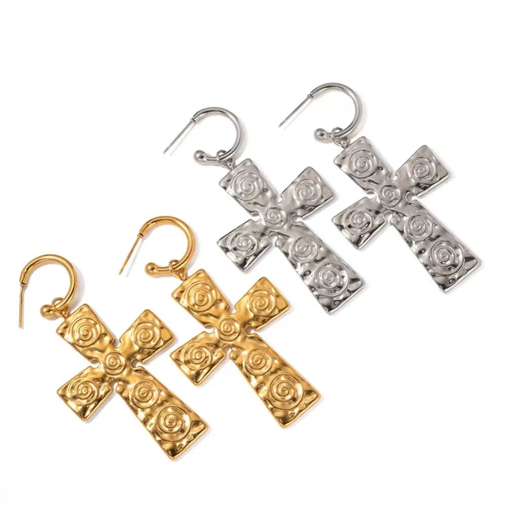 FANJIN Fashion Stainless Steel Earrings For Women Jewelry Gold Plated Rotate Texture Hammer Charm Earrings