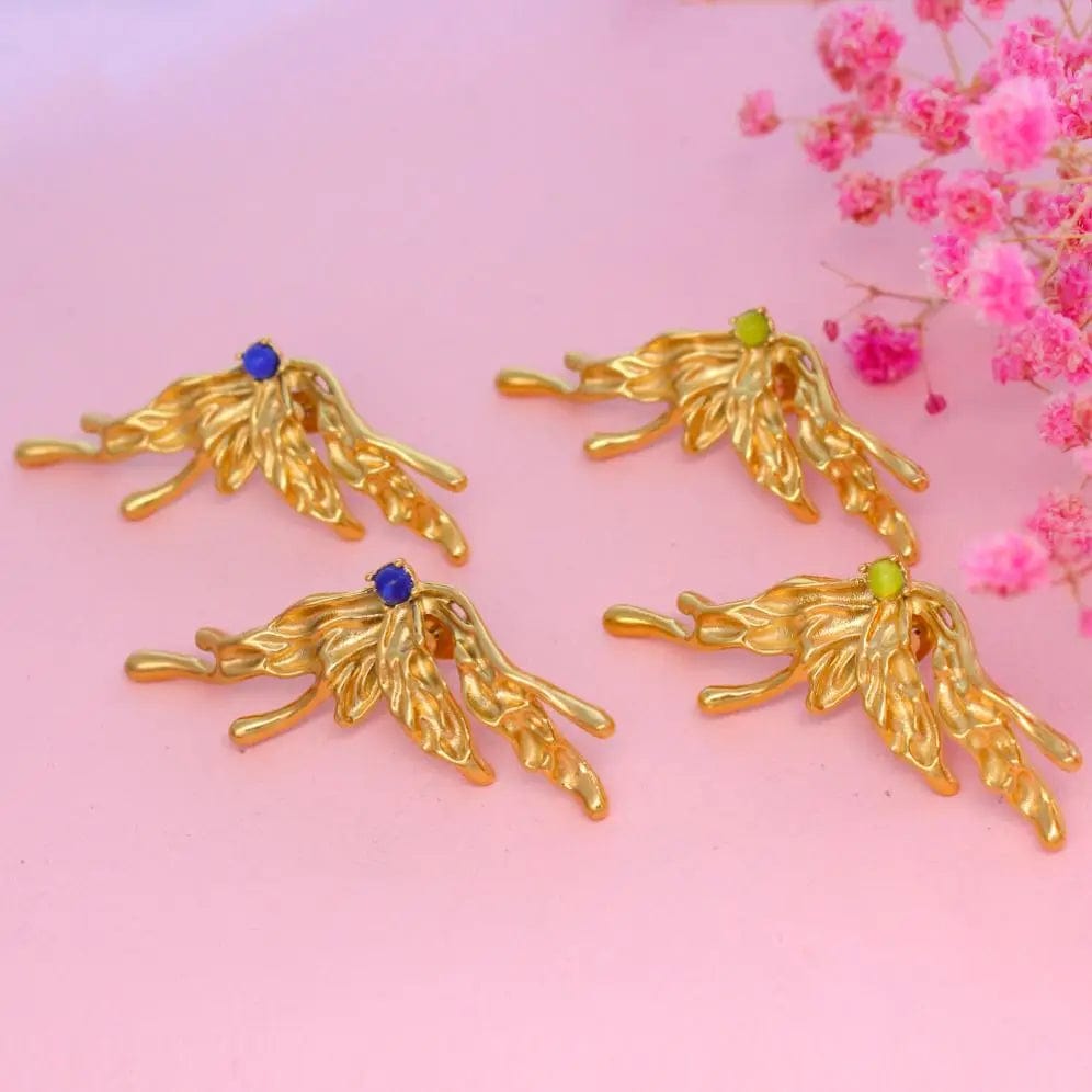 FANJIN New Arrival Stainless Steel Natural Stone Earring Wings Earrings Large Bling Earrings Women Party Jewelry