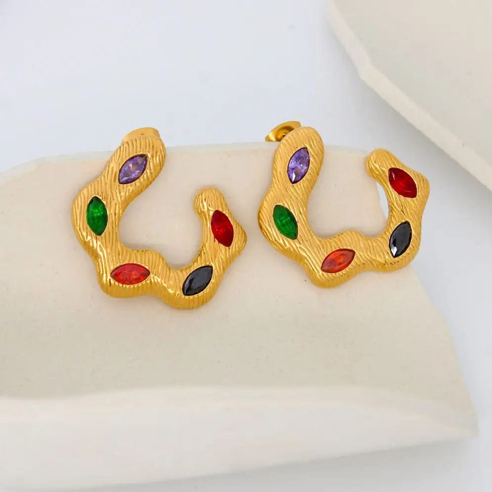 FANJIN Wholesale Fashion New Custom Candy Color Stainless Steel Jewelry Iced Out Cubic Zircon Baguette Stud Open Hoop Earrings