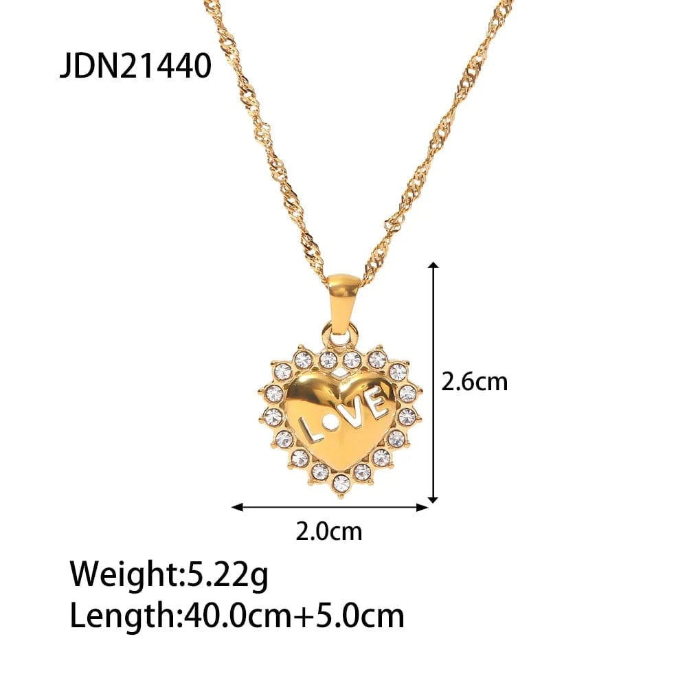 fashion / 18inches / N2359 N2359 New Trend Jewelry 18K Gold Plated Stainless Steel Cubic Zirconia Chunky Love Heart Pendant Necklace