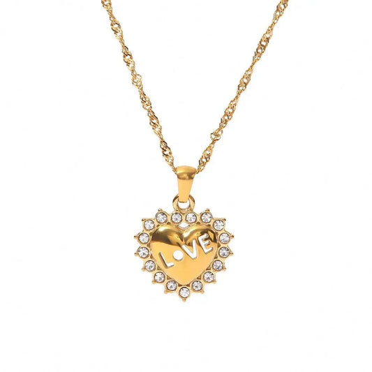 fashion / 18inches / N2359 N2359 New Trend Jewelry 18K Gold Plated Stainless Steel Cubic Zirconia Chunky Love Heart Pendant Necklace
