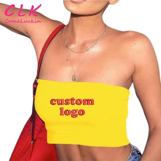 Fashion 2024 Spring New Sleeveless Strapless Crop Top Custom Logo Bodycon Sexy Casual Outfit Streetwear Top For Women