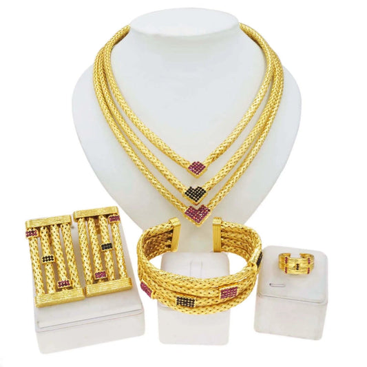 Fashion 24 K Gold Plated Jewelry Set Fancy Wholesale Jewelry sets Brazilian Gold Plated Jewelry For Women Necklace Set Earrings