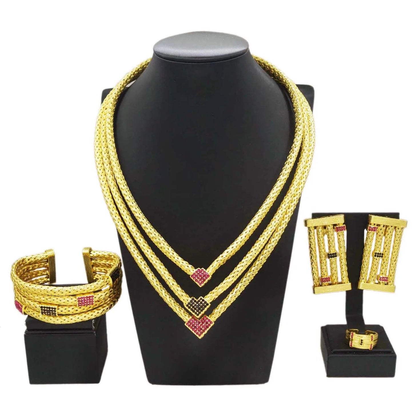 Fashion 24 K Gold Plated Jewelry Set Fancy Wholesale Jewelry sets Brazilian Gold Plated Jewelry For Women Necklace Set Earrings