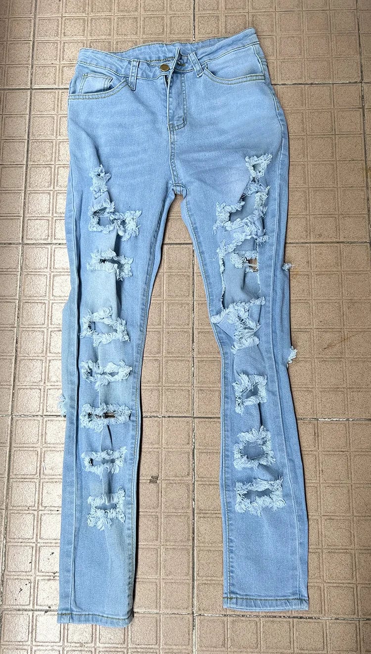 Fashion 3xl Plus Size Ripped Women Jeans Streetwear Broken Holes High Waist Stretch Trousers Female Casual Denim Pants Jeans