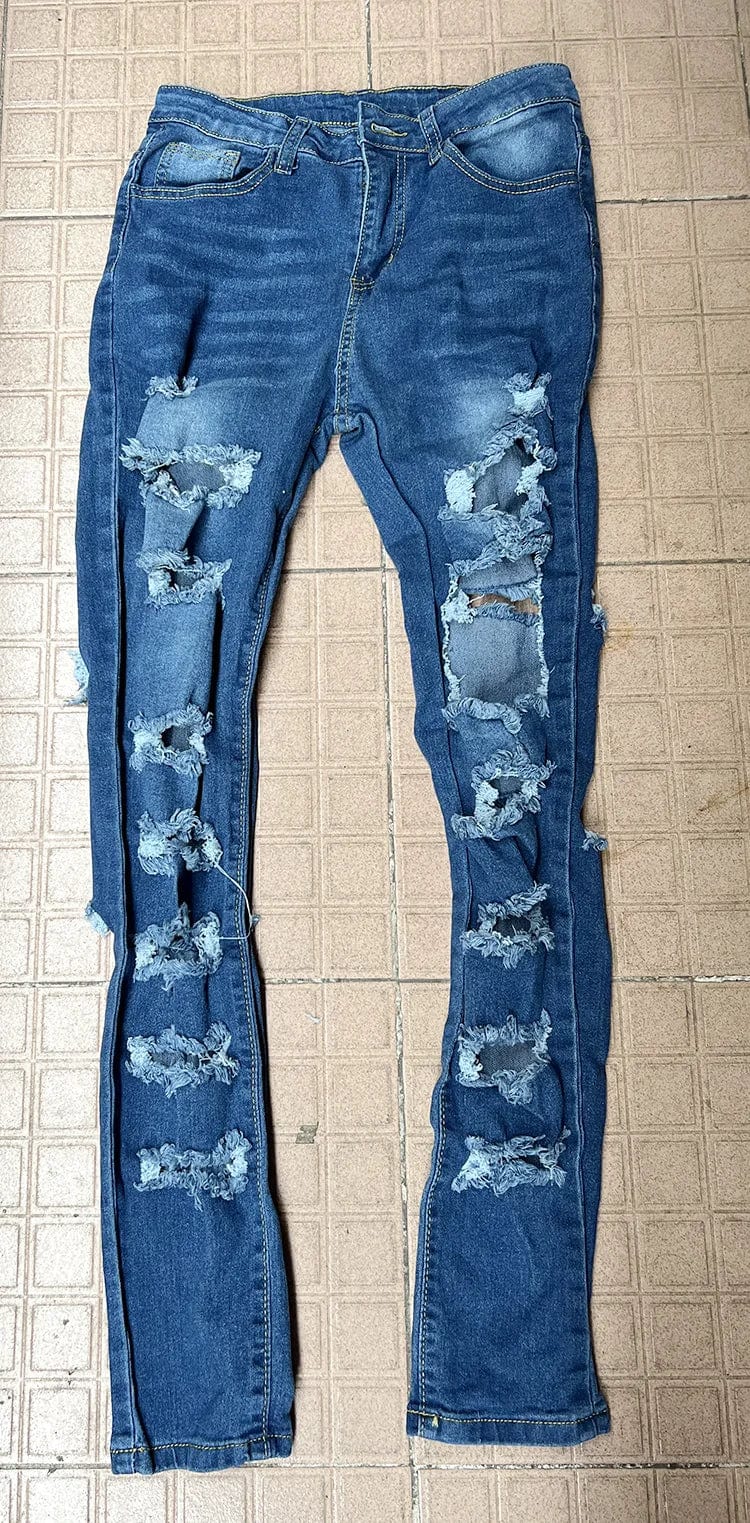 Fashion 3xl Plus Size Ripped Women Jeans Streetwear Broken Holes High Waist Stretch Trousers Female Casual Denim Pants Jeans