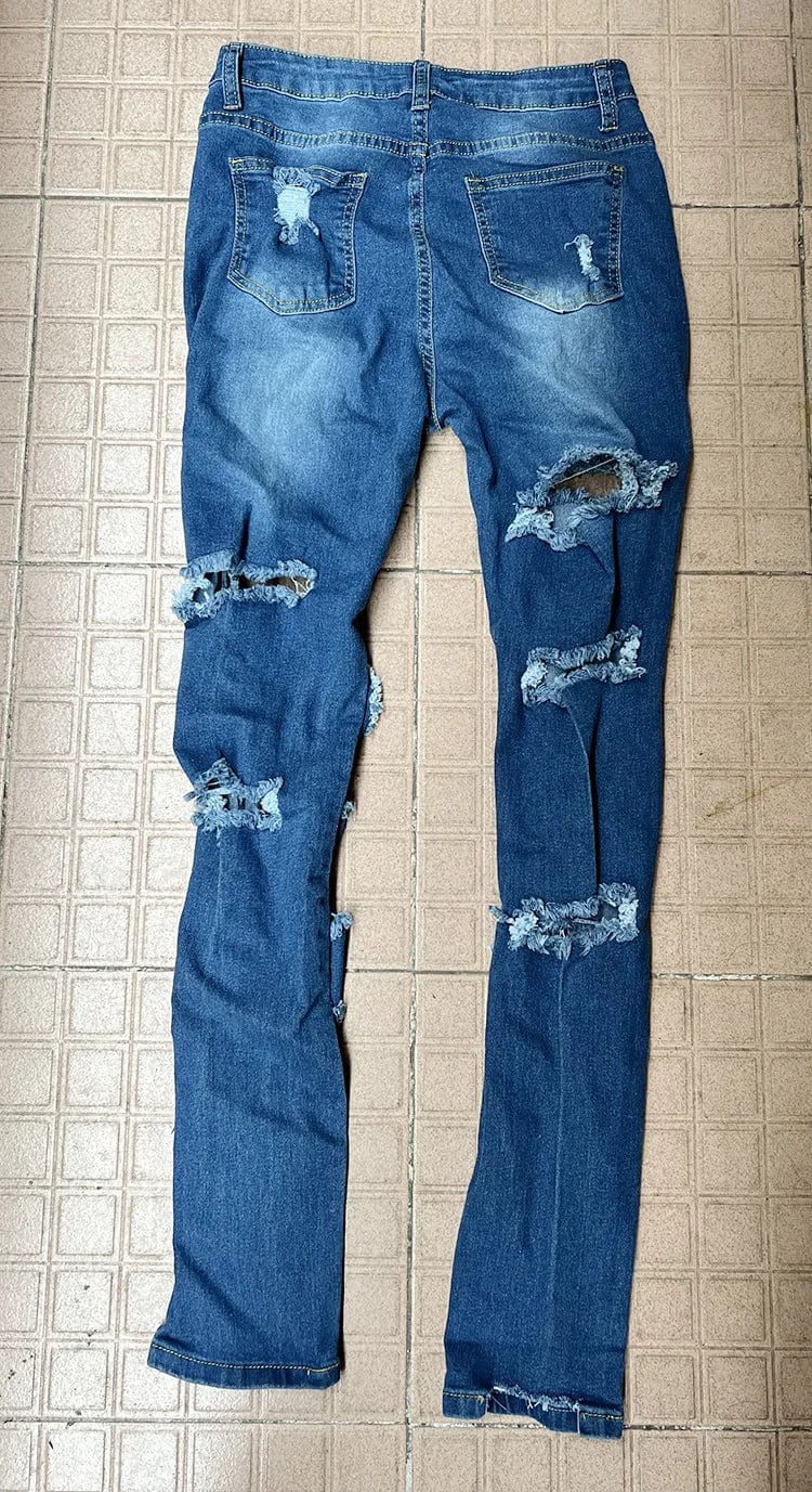 Fashion 3xl Plus Size Ripped Women Jeans Streetwear Broken Holes High Waist Stretch Trousers Female Casual Denim Pants Jeans