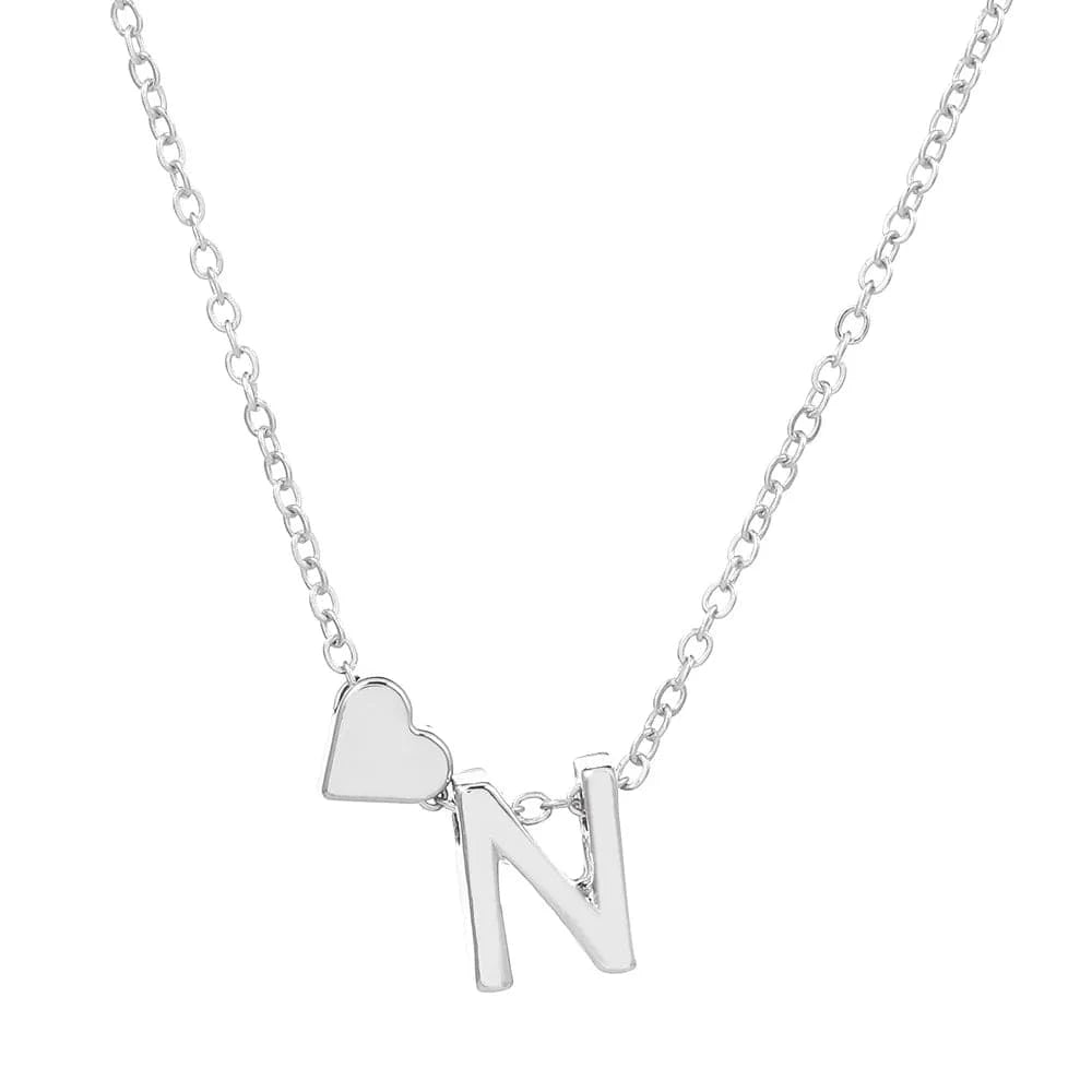fashion / 45+5CM / silver N Hot selling new fashion heart-shaped 26 letters a to z simple pendant necklace creative heart-shaped clavicle chain best gift