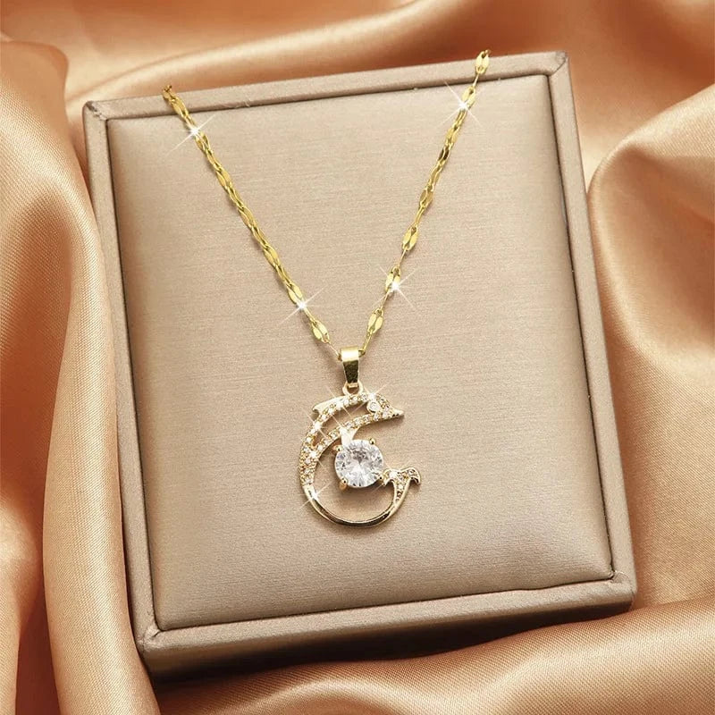 fashion / 45 Luxury Shiny Stainless Steel 18k Gold Zircon Heart Butterfly Pendant Necklace Women Boutique Pearl Flower Leaf Necklace for Gift