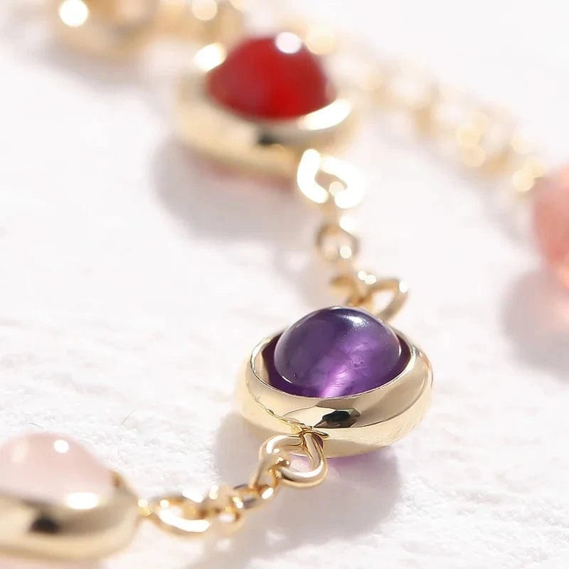 fashion / 45CM / Red Boho Colorful Crystal Beaded Pendant Bracelet for Women Charm Gold Color Stainless Steel Bangle New Korea Trendy Jewelry