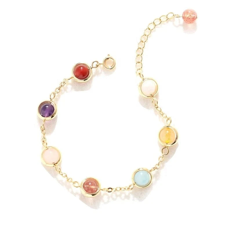 fashion / 45CM / Red Boho Colorful Crystal Beaded Pendant Bracelet for Women Charm Gold Color Stainless Steel Bangle New Korea Trendy Jewelry