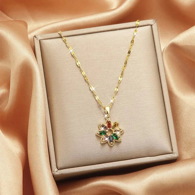 fashion / 47 Luxury Shiny Stainless Steel 18k Gold Zircon Heart Butterfly Pendant Necklace Women Boutique Pearl Flower Leaf Necklace for Gift