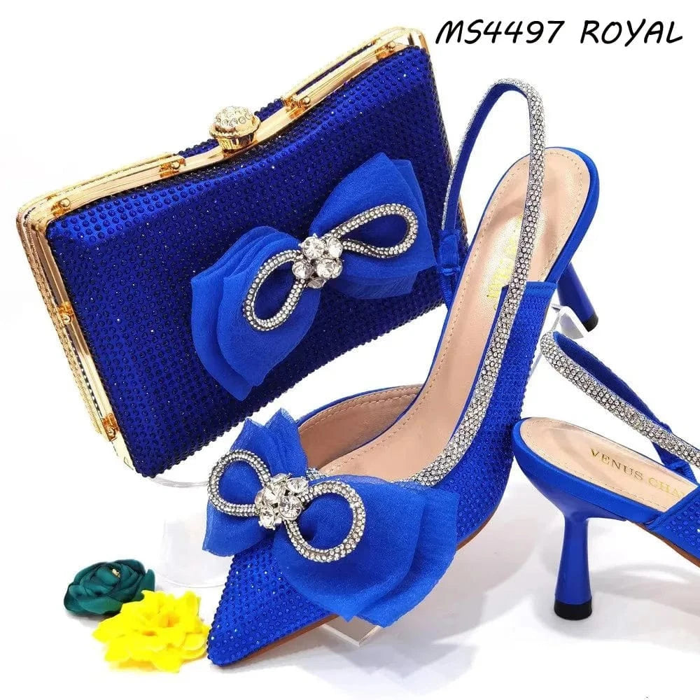 Fashion African bow Women Shoes With Italian Matching Bags Wholesale Custom High Heels Pumps Shoes and Bag Set