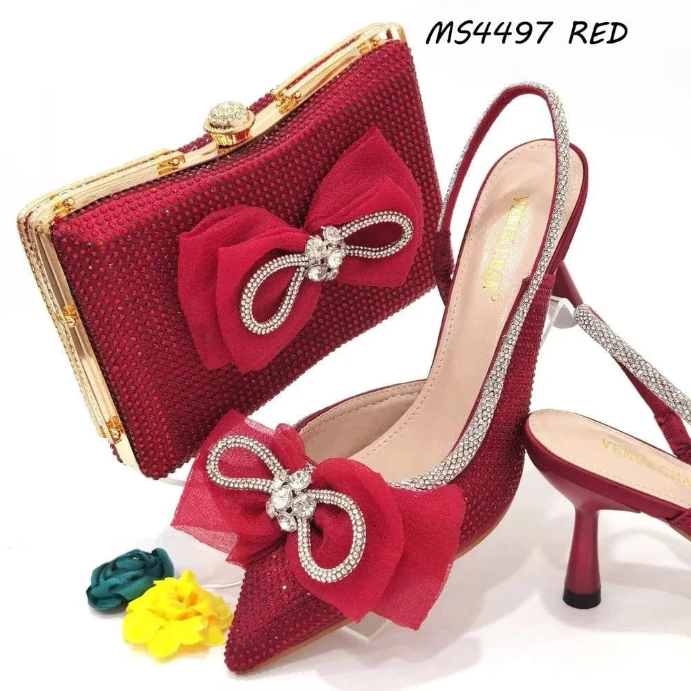 Fashion African bow Women Shoes With Italian Matching Bags Wholesale Custom High Heels Pumps Shoes and Bag Set