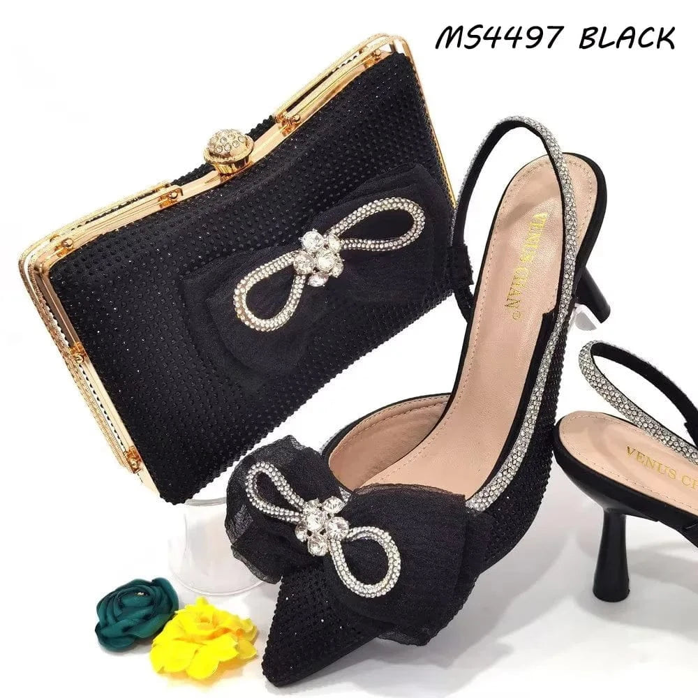 Fashion African bow Women Shoes With Italian Matching Bags Wholesale Custom High Heels Pumps Shoes and Bag Set