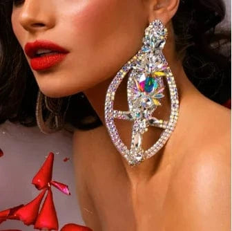 Fashion Bling AB Color Geometric Hollow Rhinestone Earrings Jewelry For Women Anniversary Pendant Crystal Earring Accessories