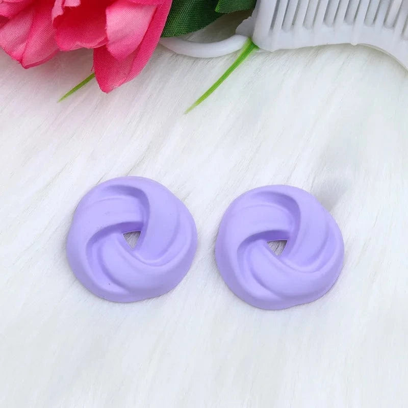 Fashion / C1 13 Macaroon Colors Korean Acrylic Round Twist Hoop Earrings for Women Matte Geometric Circle Stud Earrings Statement Jewelry