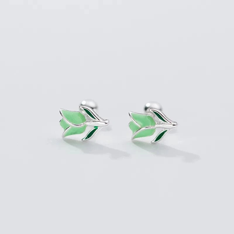Fashion Colorful Enamel Tulips Flower Shape Screw Ball Stud Earrings Wholesale 925 Sterling Silver Girls Summer Jewelry Gifts