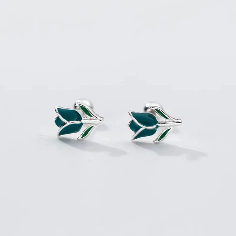Fashion Colorful Enamel Tulips Flower Shape Screw Ball Stud Earrings Wholesale 925 Sterling Silver Girls Summer Jewelry Gifts